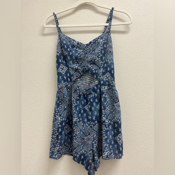 Hollister Pants - Hollister Blue and White Romper with Cut Out Detail, size Small